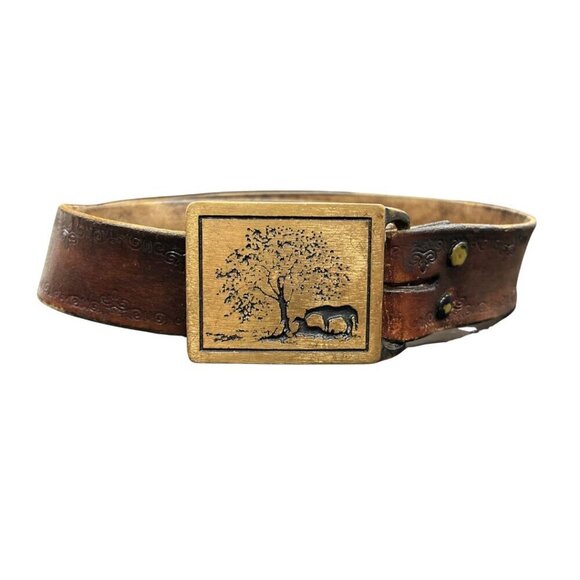 Vintage 1975 Two Horses Tech Ether Guild Brass Belt – Genuine Leather Rare main image 5